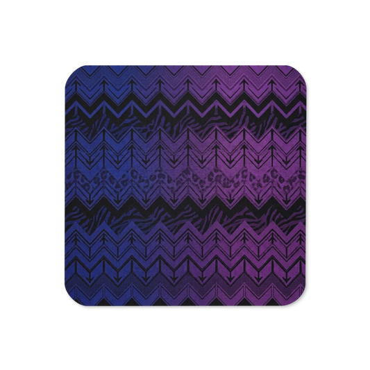 Blue , Purple & Black Chevron Pattern Cork-Back Coaster