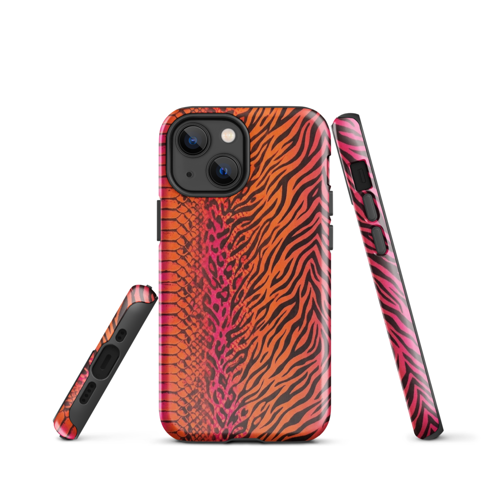 Sunset Orange & Pink Snake Skin Zebra & Leopard Print Tough Case for iPhone®