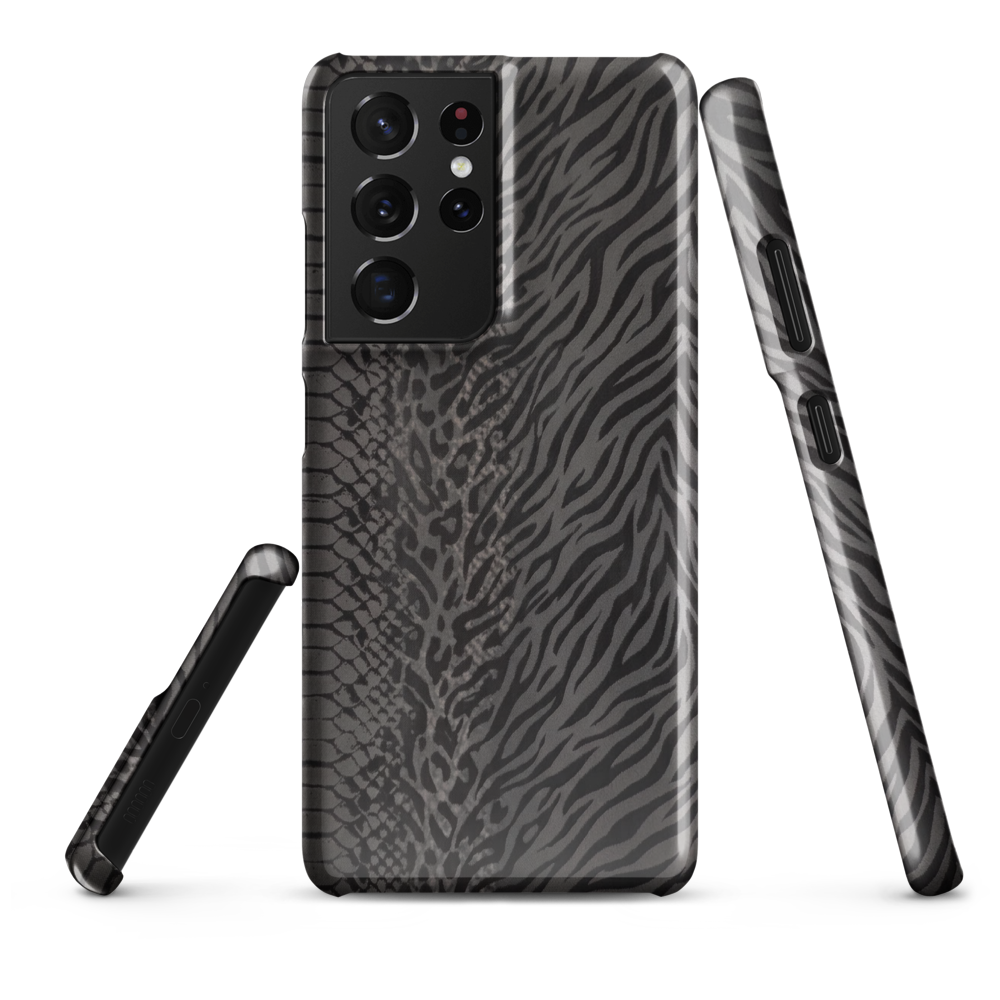 Dark Gray Snake Skin & Leopard Print Snap Case for Samsung