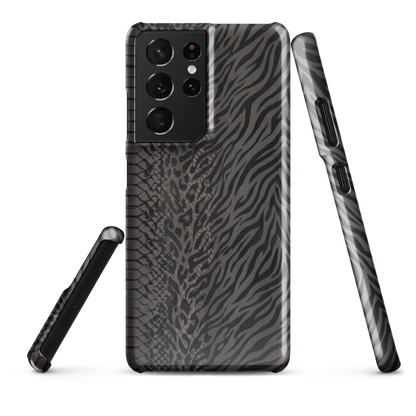 Dark Gray Snake Skin & Leopard Print Snap Case for Samsung
