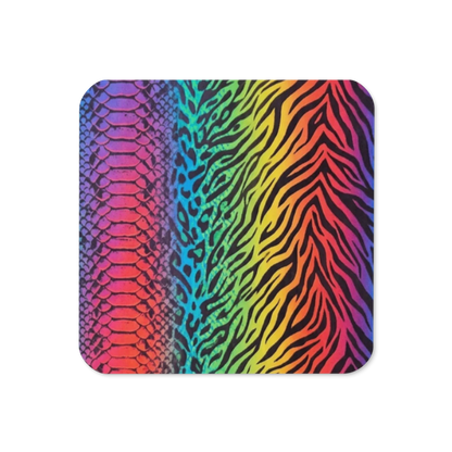 Rainbow Zebra & Leopard Print Cork-Back Coaster