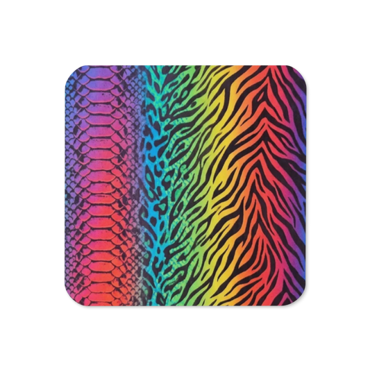 Rainbow Zebra & Leopard Print Cork-Back Coaster
