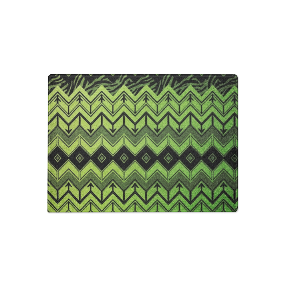 Lime Green Zebra & Leopard Print Special Edition Chevron Pattern Glass Cutting Board