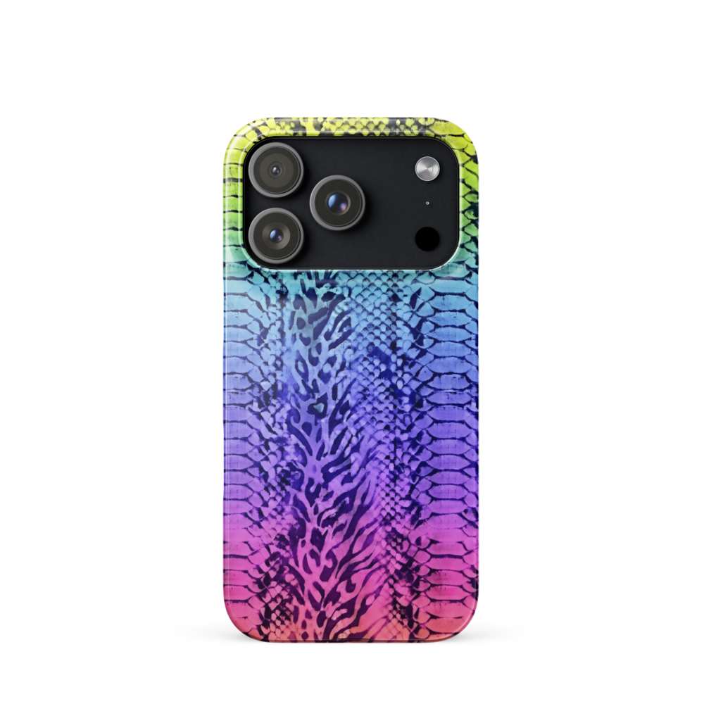 Neon Rainbow Snake Skin & Leopard Print Snap Case for iPhone