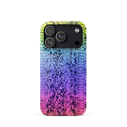 Neon Rainbow Snake Skin & Leopard Print Snap Case for iPhone