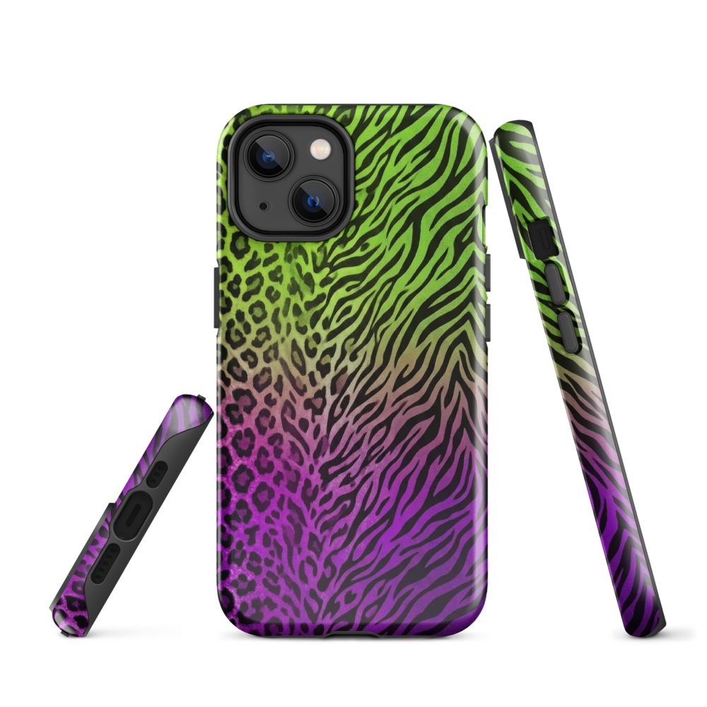 Neon Green & Purple Zebra & Leopard Print Tough Case for iPhone®