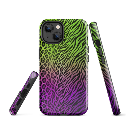 Neon Green & Purple Zebra & Leopard Print Tough Case for iPhone®