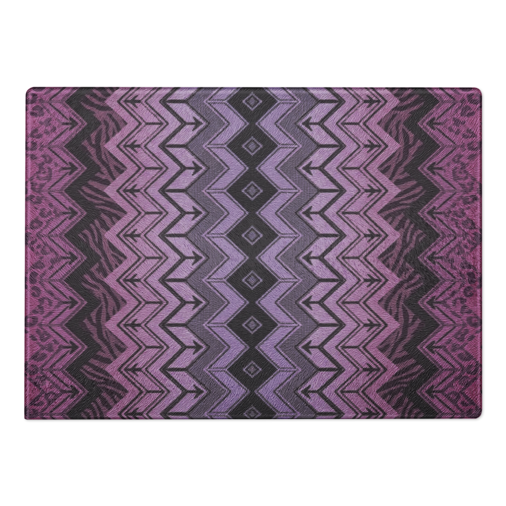Purple Zebra & Leopard Print Special Edition Chevron Pattern Glass Cutting Board