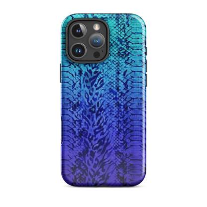 Vibrant Blue Snake & Leopard Print Tough Case for iPhone®