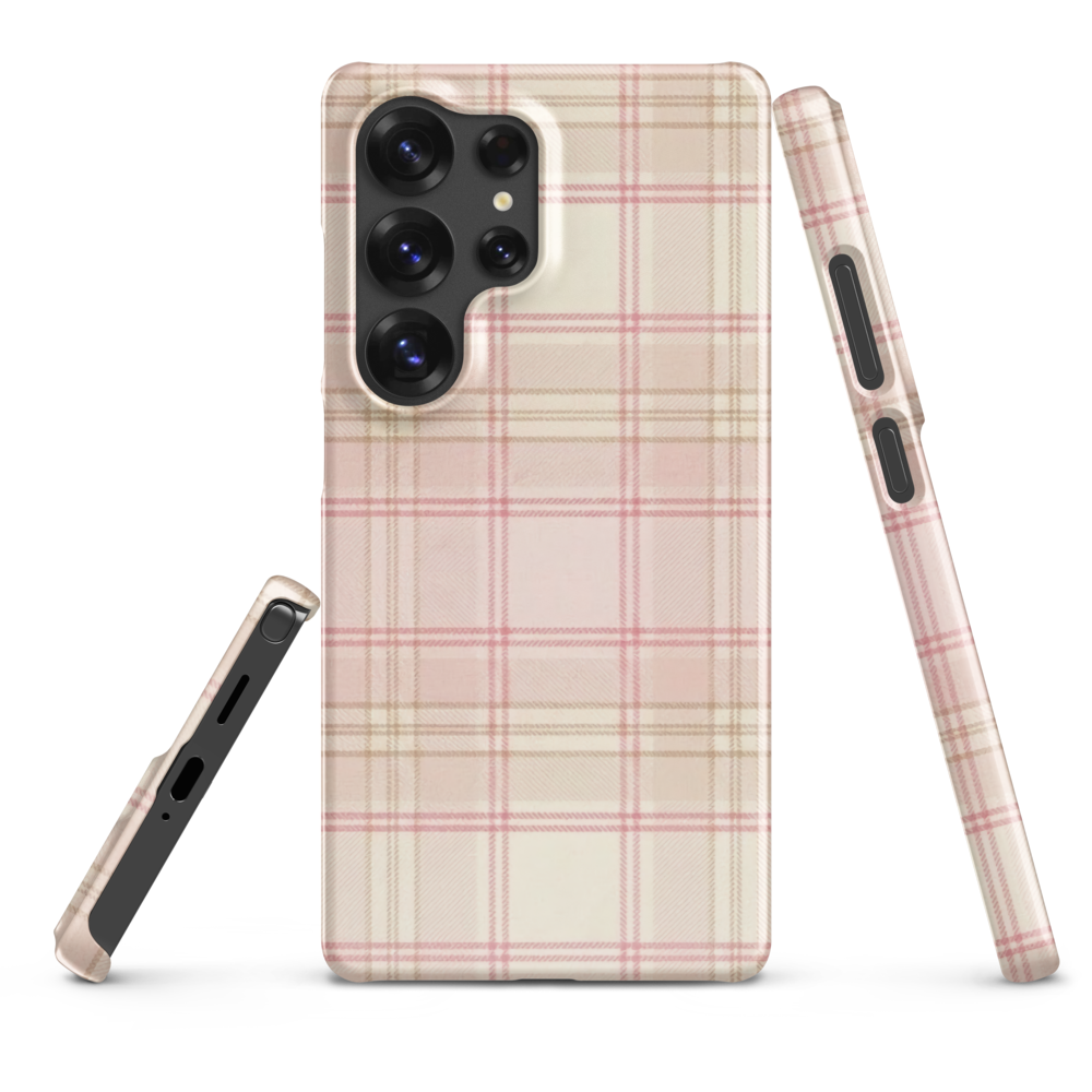 Pink & Cream Plaid Coquette Print Snap Case for Samsung
