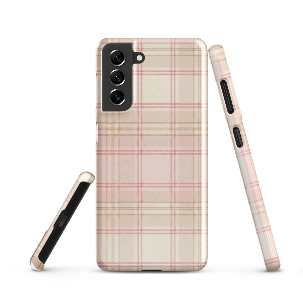 Pink & Cream Plaid Coquette Print Snap Case for Samsung