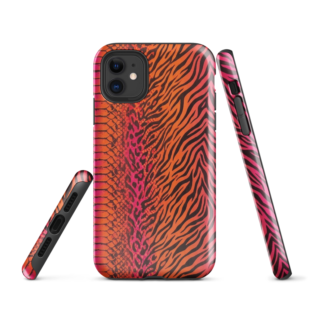Sunset Orange & Pink Snake Skin Zebra & Leopard Print Tough Case for iPhone®