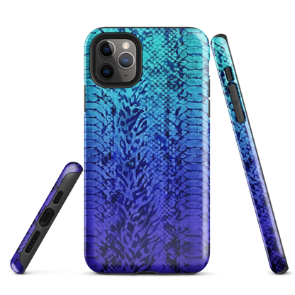 Vibrant Blue Snake & Leopard Print Tough Case for iPhone®