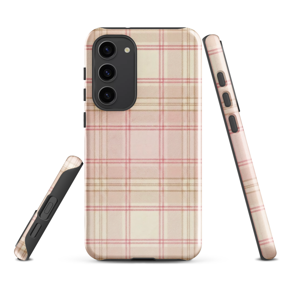 Pink & Cream Plaid Coquette Print Tough Case for Samsung
