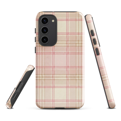 Pink & Cream Plaid Coquette Print Tough Case for Samsung