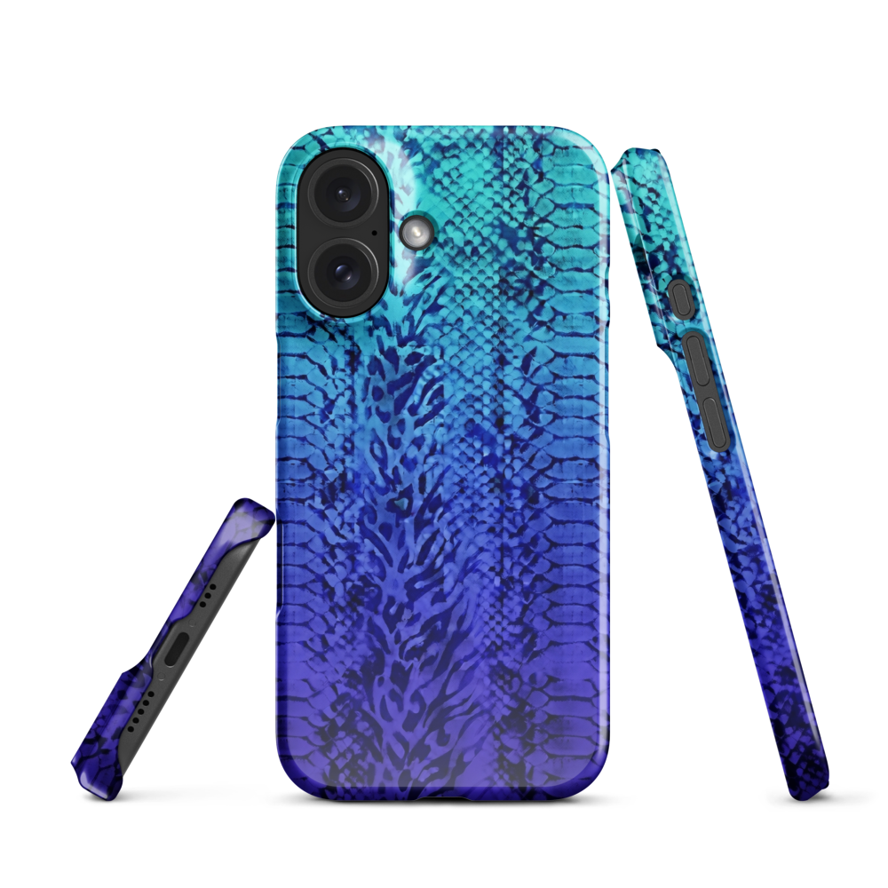 Vibrant Blue Snake Skin & Leopard Print Snap Case for iPhone