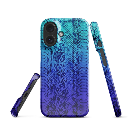 Vibrant Blue Snake Skin & Leopard Print Snap Case for iPhone