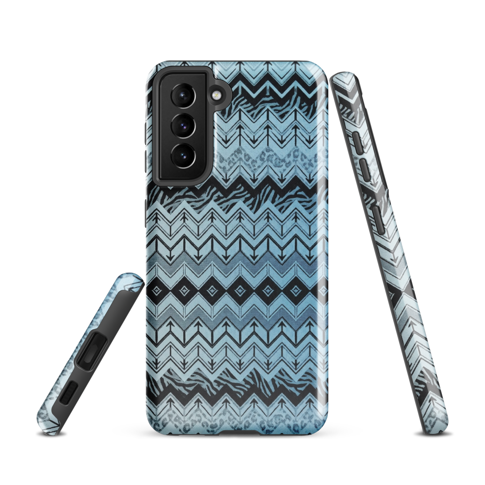 Blue Chevron Pattern Leopard & Zebra Print Tough Case for Samsung