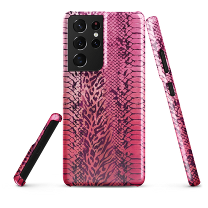 Neon Pink Snake Skin & Leopard Print Snap Case for Samsung