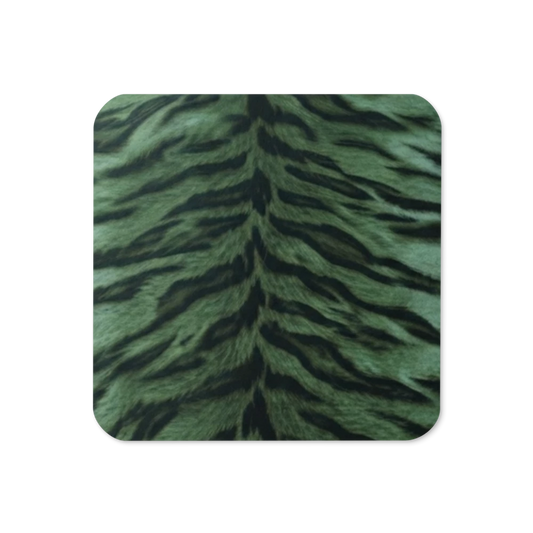 Green Tiger Print Cork-Back Coaster