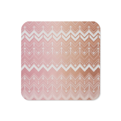 Pink & Brown Chevron Print Cork-Back Coaster