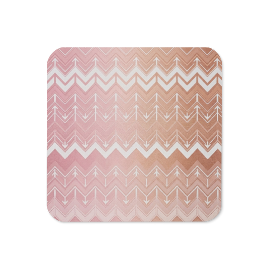 Pink & Brown Chevron Print Cork-Back Coaster