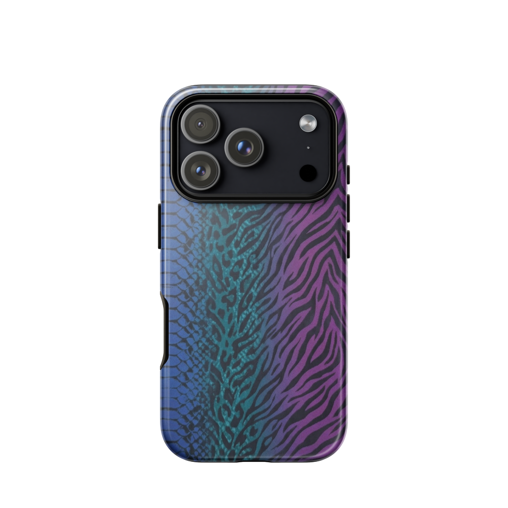 Blue to Purple Dark Snake Zebra & Leopard Print Tough Case for iPhone®