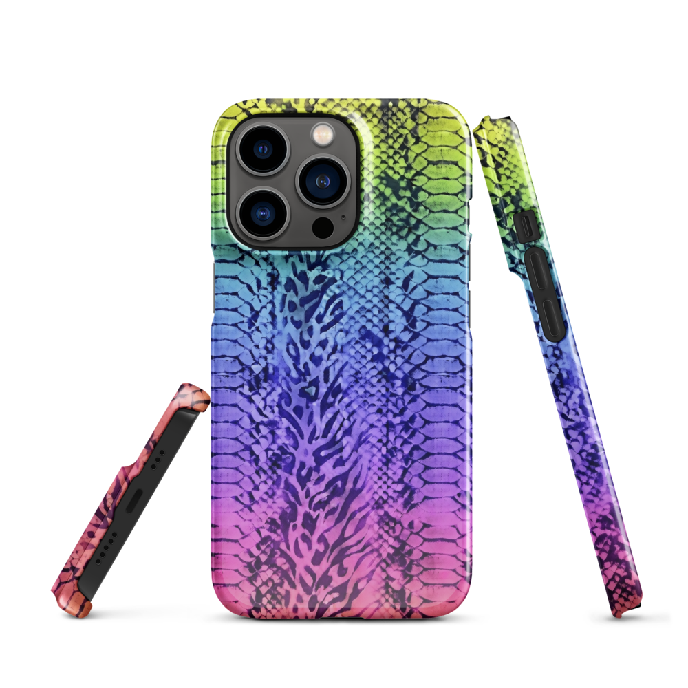 Neon Rainbow Snake Skin & Leopard Print Snap Case for iPhone