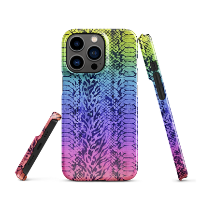 Neon Rainbow Snake Skin & Leopard Print Snap Case for iPhone