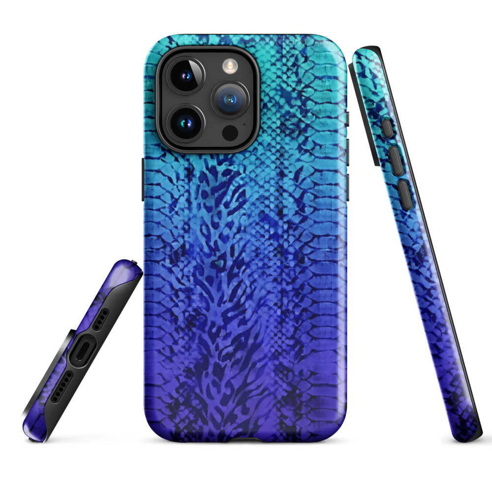 Vibrant Blue Snake & Leopard Print Tough Case for iPhone®