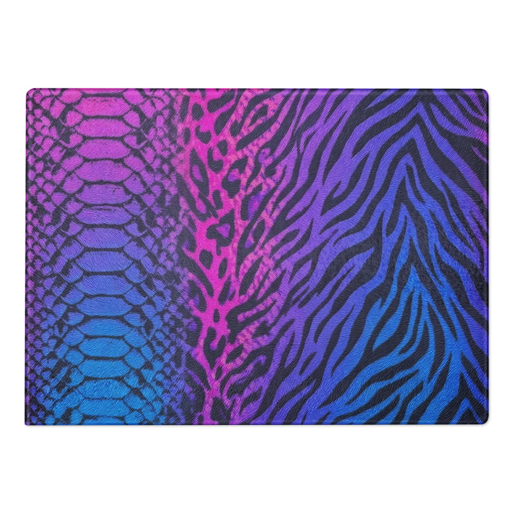 Vibrant Blue & Pink Leopard & Zebra Print Glass Cutting Board