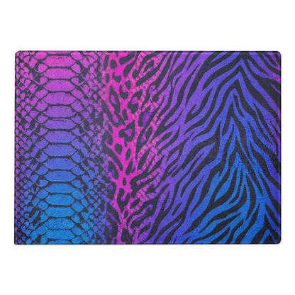 Vibrant Blue & Pink Leopard & Zebra Print Glass Cutting Board