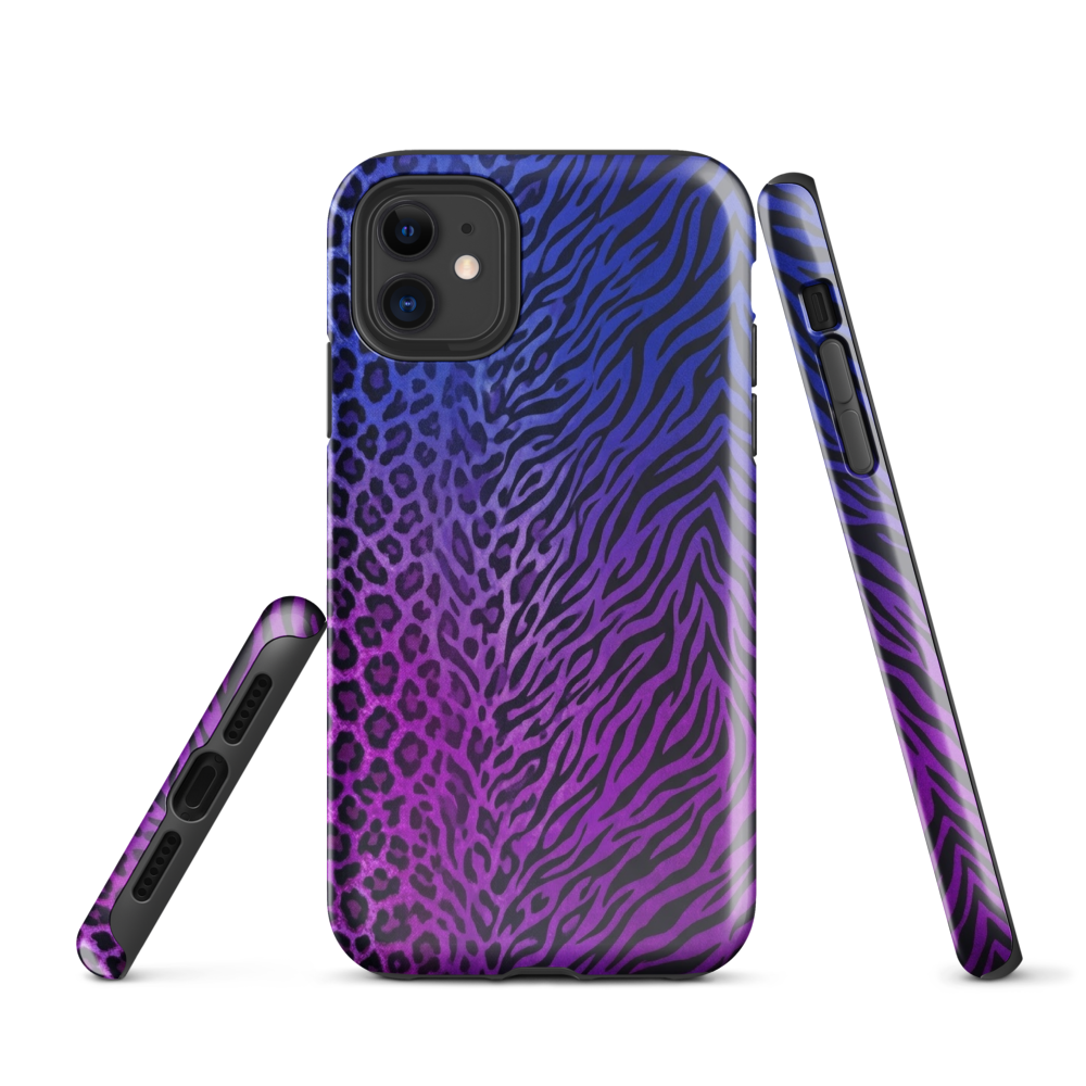 Purple to Blue Zebra & Leopard Print Tough Case for iPhone®
