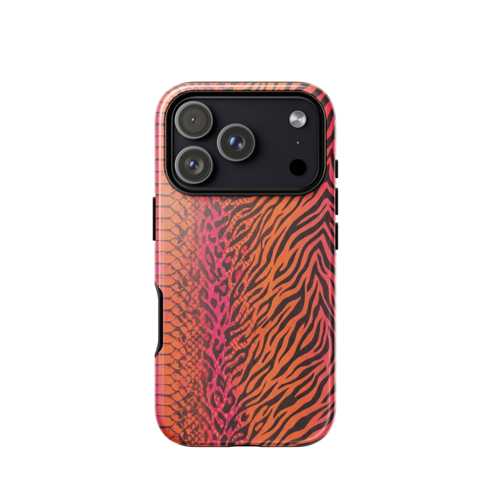 Sunset Orange & Pink Snake Skin Zebra & Leopard Print Tough Case for iPhone®