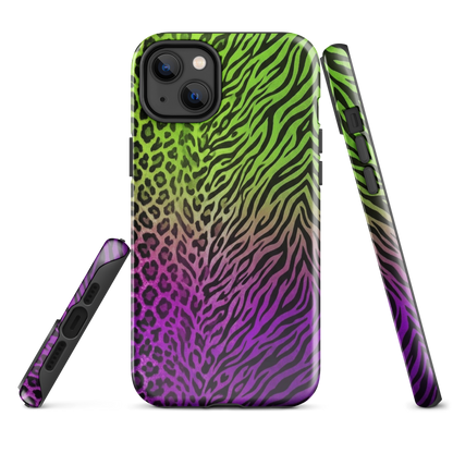 Neon Green & Purple Zebra & Leopard Print Tough Case for iPhone®