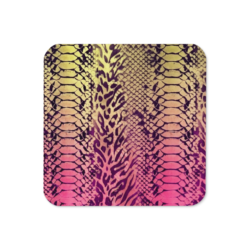 Hot Pink & Yellow Snake Skin & Leopard print Cork-Back Coaster