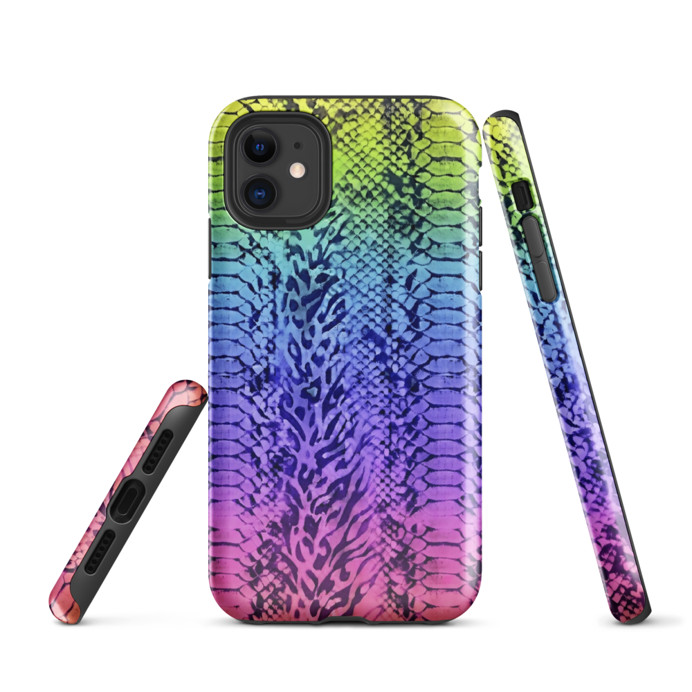 Neon Rainbow Snake Skin & Leopard Print Tough Case for iPhone®