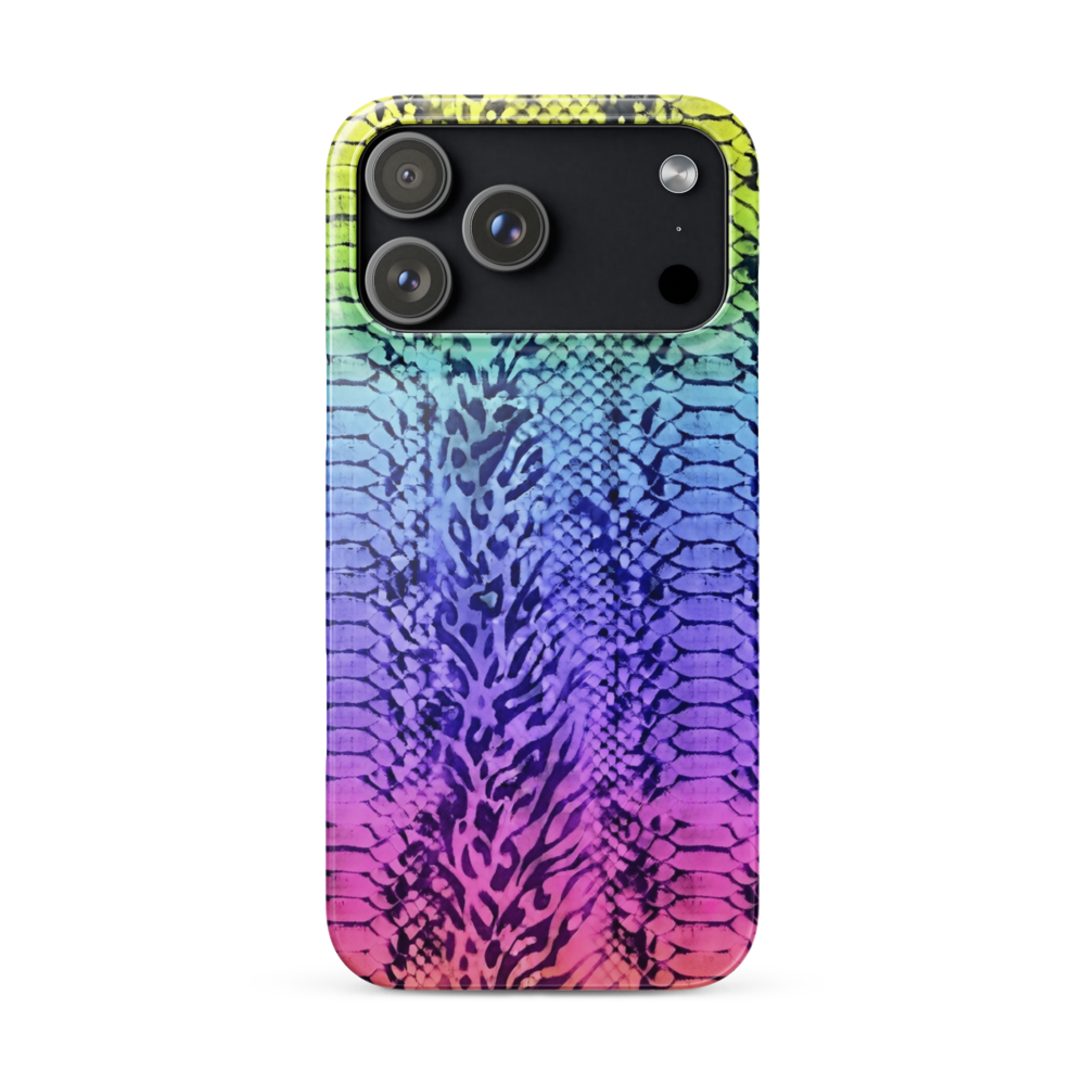 Neon Rainbow Snake Skin & Leopard Print Snap Case for iPhone
