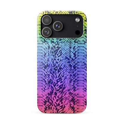 Neon Rainbow Snake Skin & Leopard Print Snap Case for iPhone