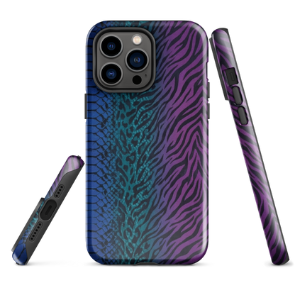 Blue to Purple Dark Snake Zebra & Leopard Print Tough Case for iPhone®
