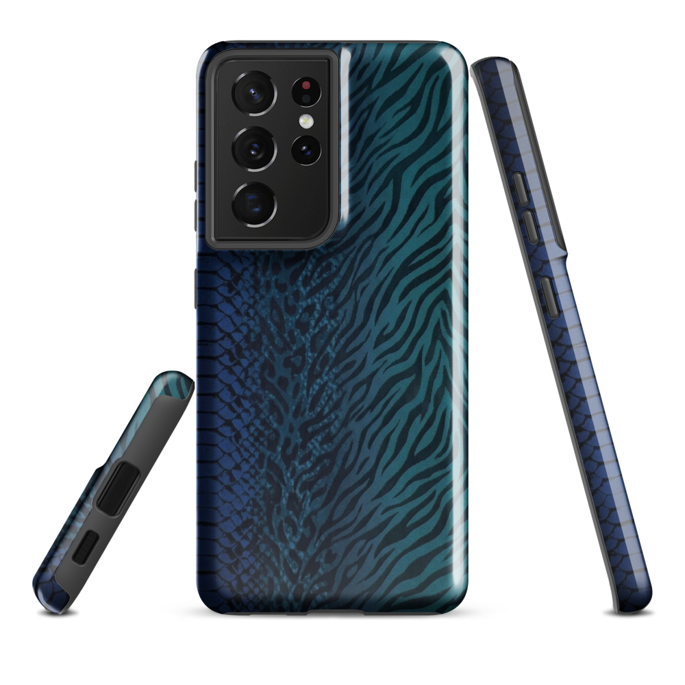 Blue & Teal Snake Skin Zebra & Leopard Print Tough Case for Samsung