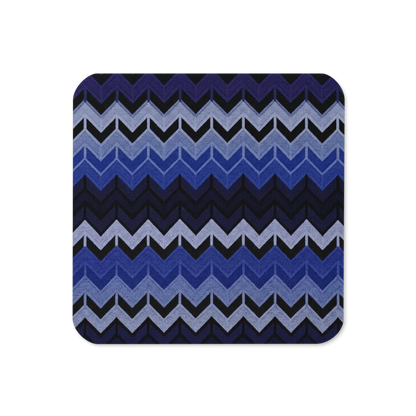 Blue Chevron Pattern Cork-Back Coaster