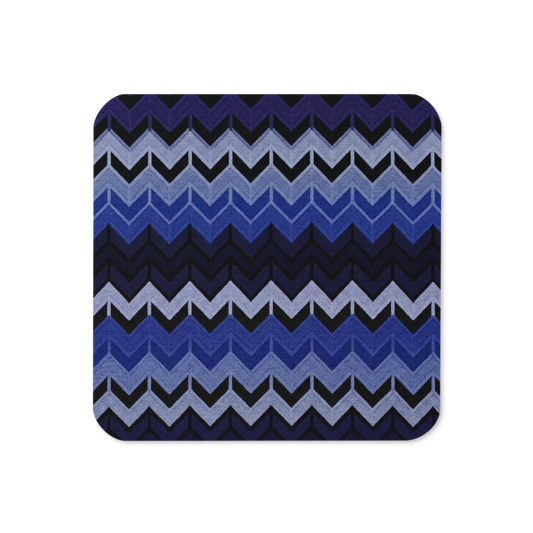 Blue Chevron Pattern Cork-Back Coaster