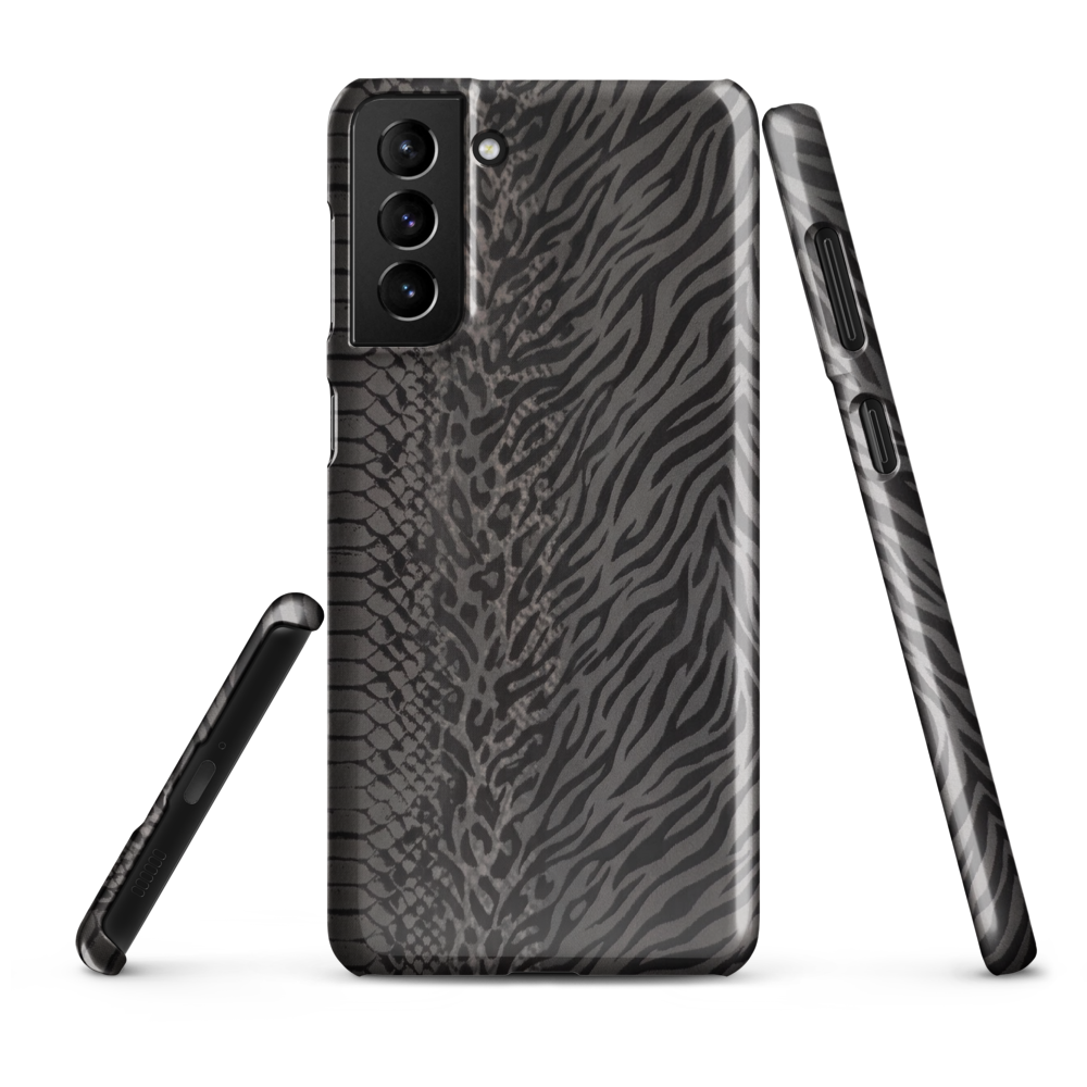 Dark Gray Snake Skin & Leopard Print Snap Case for Samsung