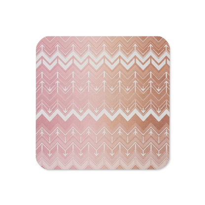Pink & Brown Chevron Print Cork-Back Coaster