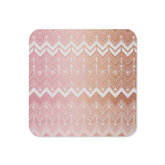 Pink & Brown Chevron Print Cork-Back Coaster