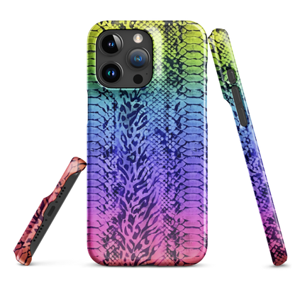 Neon Rainbow Snake Skin & Leopard Print Snap Case for iPhone