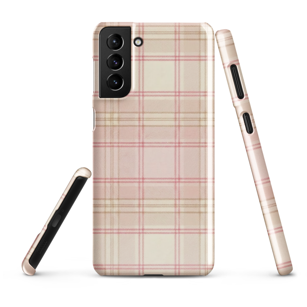 Pink & Cream Plaid Coquette Print Snap Case for Samsung