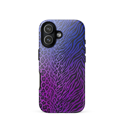 Purple to Blue Zebra & Leopard Print Tough Case for iPhone®