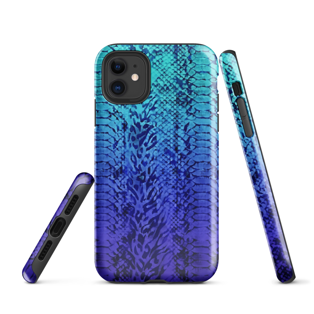 Vibrant Blue Snake & Leopard Print Tough Case for iPhone®